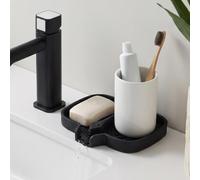 Gurwen Porte Savon Silicone À Double Cavité, Auto-drainants, Noir | Repose Savon Douche avec Ventouse, Porte Savons Convient pour La Salle de Bains, Cuisine, Baignoire