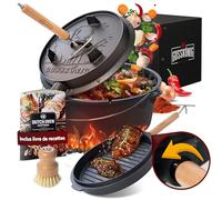 GUSSKÖNIG Ensemble de Dutch Oven - Dutch Oven de 9 Litres déjà culotté - Cocotte en fonte avec pieds - Pot de cuisson multifonction - avec lève-couvercle 2 en 1, brosse [pour 4-7 personnes]
