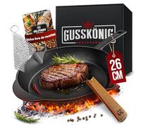 Gusskönig Poele en Fonte 26cm - Poele Fonte Naturelle - Poele Fonte Induction - Poele Grill Fonte - Cast Iron Pan - Poêle en Fonte Induction