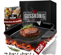 GUSSKÖNIG Poêle Grill en Fonte 26 cm - Surface Rainurée - Compatible Induction - Idéale Viande & Grillades