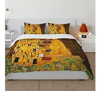 Gustav Klimt Art Style Housse de Couette Hug Housse de Couette avec Fermeture à glissière cachée Célèbre Motif de Peinture sur la literie Set 3 pièces pour Toutes Les Saisons 260x240cm