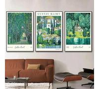 Gustav Klimt Jardin de fleurs vertes Flore Dame Art mural Impression minimaliste Peinture sur toile Affiches pour décoration d'intérieur moderne 60x80cm-3 pièces Sans cadre