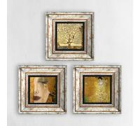 Gustav Klimt Masterpiece Trio Lot de 3 impressions murales vintage encadrées spirituelles pour salon/chambre/décoration murale botanique Cadeau de pendaison de crémaillère
