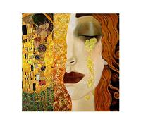 Gustav Klimt Peinture sur toile avec cadre Motif larmes dorées et baiser 70 x 70 cm