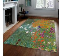 Gustav Klimt pour Salon Tapis 120x180cm Jardin Fleuri de Chambre Grand Cuisine Bureau Décor Lavable Prairie Doux Vintage Sol antidérapant