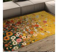 Gustav Klimt Tapis Salon Grand 160x230cm Faible Poils Anti Antidérapant Poppy Daisy Floral Field carpette Kid Pet Friendly paillasson Chambre Salle à manger Cuisine Machine Lavable Moutarde Jaune