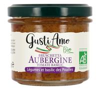 GUSTI AMO BIO Bruschetta Tartinable Aubergine Tomate Basilic Bio 100g - Légumes et Basilic des Pouilles, Bocal Verre - Lot de 4