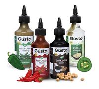 Gusto Foods Chinese Sauces Combo | Red Chilli 200g, Green Chilli 190g, Soya Sauce 310g & Chilli Vinegar 170ml | Asian Sauce Pack for Fried Rice, Noodles & More