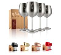 Gusto Nostro Lot de 4 verres à vin en acier inoxydable - 532 ml - Verres à vin mignons et incassables pour voyage, camping et piscine - Verre à vin en métal portable, élégant, unique et cool pour