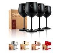 Gusto Nostro Lot de 4 verres à vin en acier inoxydable - 532 ml - Verres à vin noirs incassables pour voyage, camping et piscine - Verre à vin en métal portable unique et cool pour événements en plein