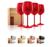 Gusto Nostro Lot de 4 verres à vin en acier inoxydable - 532 ml - Verres à vin rouges incassables pour voyage, camping et piscine - Verre à vin fantaisie unique et portable en métal pour événements