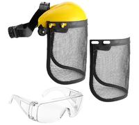 GUSTO Visière de Protection avec 2 Grilles d'Acier et Lunettes de Sécurité Débroussailleuse Réglable Protection du Visage Yeux Jardinage (1 Cadre + 2 Visières + Lunettes)