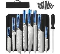 Gustrug Set de 8 Couteaux de Cuisine- Inclus: Affûteur, Protège-Lames & Sacoche de Transport Enroulable, Couteau Cuisine en Acier Inoxydable à Haute Teneur en Carbone avec Manches Ergonomiques