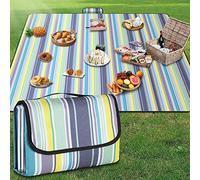 GUSUWU Couverture de Pique-nique Imperméable Tapis de Plage 200x300cm Lavable Léger avec Poignée Bleu Rayures Verticales Convient pour Randonnée, Voyage, Extérieur, Camping, Parc