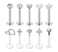 GUSXPPD 10 pièces Labret Levre Acier Inoxydable 16G Piercing Tragus Helix Labret Piercing Nez Stud Labret piercing Nez Studs lèvres Bijoux pour Hommes Femmes (8mm)
