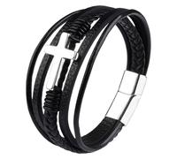 GUSXPPD Bracelet Cuir pour Hommes, Bracelets Croix, Multi Tissé Réglable Cuir Bracelet pour Les Hommes, Accessoires de Bijoux, idée Cadeau pour Mari, Petit ami, Père