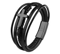 GUSXPPD Bracelet Cuir pour Hommes, Bracelets Croix, Multi Tissé Réglable Cuir Bracelet pour Les Hommes, Accessoires de Bijoux, idée Cadeau pour Mari, Petit ami, Père