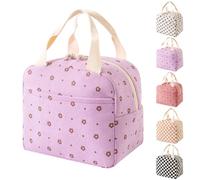 GUSXPPD Sac Isotherme Repas, BoîTe à DéJeuner IsoléE Pour Femmes, Sac Isotherme Repas Bureau En Velours CôTelé Pour éCole Bureau Pique-Nique (Violet à Petites Fleurs)