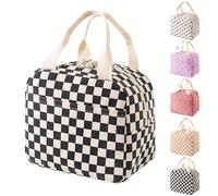 GUSXPPD Sac Isotherme Repas, BoîTe à DéJeuner IsoléE Pour Femmes, Sac Isotherme Repas Bureau En Velours CôTelé Pour éCole Bureau Pique-Nique (Vichy Noir et Blanc)