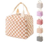GUSXPPD Sac Isotherme Repas, BoîTe à DéJeuner IsoléE Pour Femmes, Sac Isotherme Repas Bureau En Velours CôTelé Pour éCole Bureau Pique-Nique (Carreaux café)