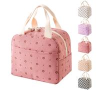 GUSXPPD Sac Isotherme Repas, BoîTe à DéJeuner IsoléE Pour Femmes, Sac Isotherme Repas Bureau En Velours CôTelé Pour éCole Bureau Pique-Nique (Rose à Petites Fleurs)