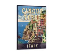 GUTAITER Cinque Terre Affiche d'art de voyage en Italie - Impressions sur toile rétro - Pour chambre - Esthétique - 20 x 30 cm - Style cadre
