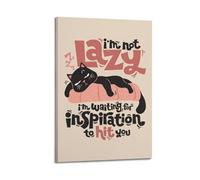 GUTAITER Impression sur toile « I'm Not Lazy-Black Cat » - Style 2 - Style rétro - Impression sur toile pour salle de classe - 60 x 90 cm - Cadre style 2