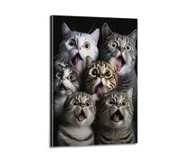 GUTAITER Impression sur toile représentant des expressions surprises de chats - Style rétro - Pour salle de classe - 40 x 60 cm - Style cadre
