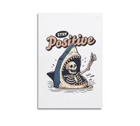 GUTAITER Impression sur toile « Stay Positive » - Motif requin amusant - Style rétro - Pour salon - 20 x 30 cm - Sans cadre