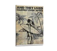 GUTAITER Poster de couple de surfeurs, affiche de surf et ils vivaient heureusement après - Impression sur toile pour salon - 30 x 45 cm - Style rétro - Cadre