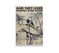 GUTAITER Poster de couple de surfeurs, affiche de surf et ils vivaient heureusement Ever After - Impression sur toile pour salon - 40 x 60 cm - Style rétro - Sans cadre