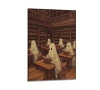 GUTAITER Poster fantômes dans une bibliothèque - Impression sur toile - Style rétro - Pour salle de classe - 40 x 60 cm - Style cadre