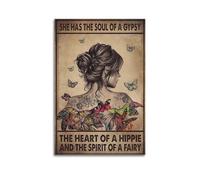 GUTAITER Poster « She Has The Soul Of A Gypsy The Heart Of A Hippie And The Spirit Of A Fairy » - Impression sur toile pour salon - 20 x 30 cm - Style rétro - Sans cadre