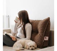 Gutekissen® Coussin dorsal - Coussin de lecture pour lit et canapé - Coussin triangulaire - Coussin de dos pour mur - Coussin d’assise - Coussin mural - Avec poche pour téléphone (Tilia brun, 120 cm)