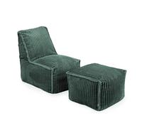 Gutekissen Grand pouf avec tabouret pour adulte (60 x 80 x 85 cm) - Chaise longue confortable en velours côtelé doux avec housse amovible et lavable (vert)