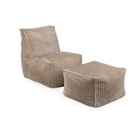 Gutekissen Grand pouf avec tabouret pour adulte (60 x 80 x 85 cm) - Chaise longue confortable en velours côtelé doux avec housse amovible et lavable (beige)