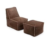 Gutekissen Grand pouf avec tabouret, pour adulte, 60 x 80 x 85 cm, chaise longue confortable en velours côtelé, avec housse amovible et lavable, marron
