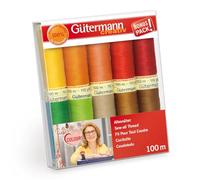 Gutermann 734008-1 Lot de 10 bobines de Fil à Coudre Multicolore 100 m, Polyester, Set de 1000 Pièces
