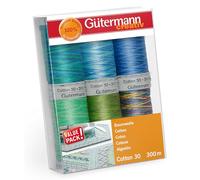 Gutermann Fil Ensemble, Coton, Bleu/Vert, 300m, Set de 600 Pièces