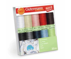 Gutermann Haut Point Fil Set - 10x 30m Bobines Mélange Couleurs - Extra Fort