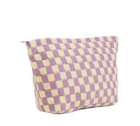 GUTGNK Trousse de maquillage à carreaux pour femme - Trousse de toilette de voyage jaune et violet de grande capacité, sac de rangement en toile, sac fourre-tout esthétique, jolie trousse à crayons,