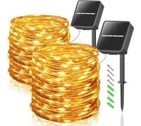 GutPop Lot de 2 guirlandes lumineuses solaires d'extérieur : 12 m 100 LED - Éclairage solaire de Noël extérieur avec 8 modes pour balcon, décoration de jardin, arbres, terrasse, mariage, blanc chaud