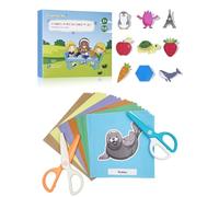 GutSache Lot de 2 paires de ciseaux pour enfants avec 2 paires de ciseaux et 48 papiers de bricolage - Kit de bricolage pour enfants à partir de 3 ans - Jouet éducatif Montessori pour motricité fine