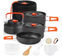 Gutsdoor Batterie de cuisine de camping antiadhésive - Ensemble de cuisine familial léger et empilable avec sac de rangement pour randonnée en plein air (orange)