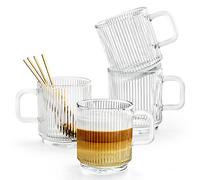 Gutsdoor Lot de 4 tasses à café en verre transparent avec cuillère pour latte, expresso, cappuccino, thé - 355 ml