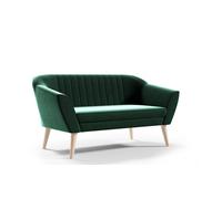 GUTTO Canapé 2 places -- KEYA -- Vert Banc en velours, en velours, pieds en bois Livraison rapide style scandinave - belles surpiqûres