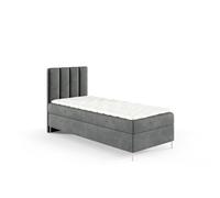 GUTTO Lit avec matelas à ressorts 90x200 cm velours gris pieds dorés lit enfant velours lit capitonné