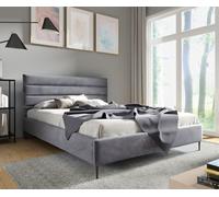 GUTTO Lit capitonné ALICE velours gris 140 x 200 cm pieds en métal noir Lit en velours - Lit double avec un beau matelassage et un design spécial