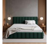 GUTTO lit capitonné lit capitonné 140 x 200 cm Lit capitonné en velours vert avec coffre de rangement et sommier à lattes en métal