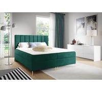 GUTTO lit NADIA 160 x 200 cm 2x sommier TOPPER 5 cm vert velours haut pieds dorés